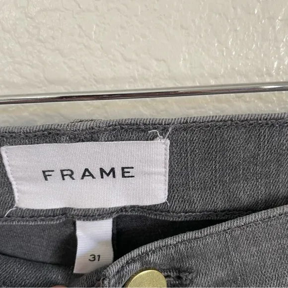 Frame Denim Le High Straight Gray Jeans with Silver Accents Ankle Cropped 31