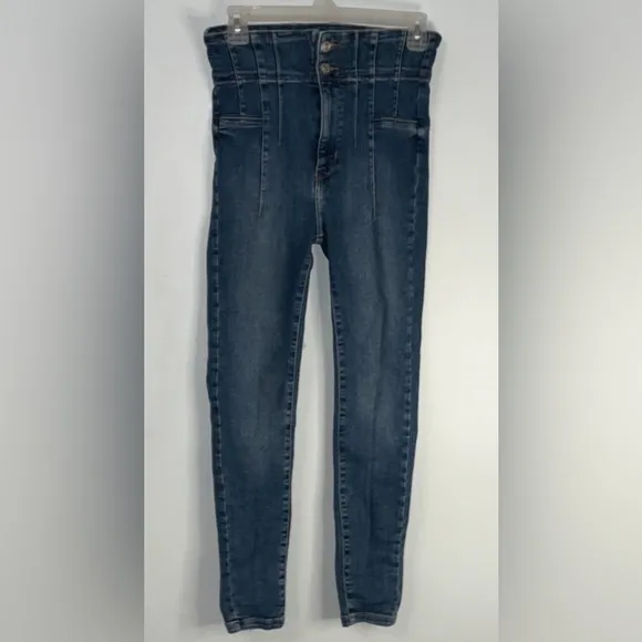 Free People Skinny Ankle jeans Size 27 High Rise Med Wash Button Zip