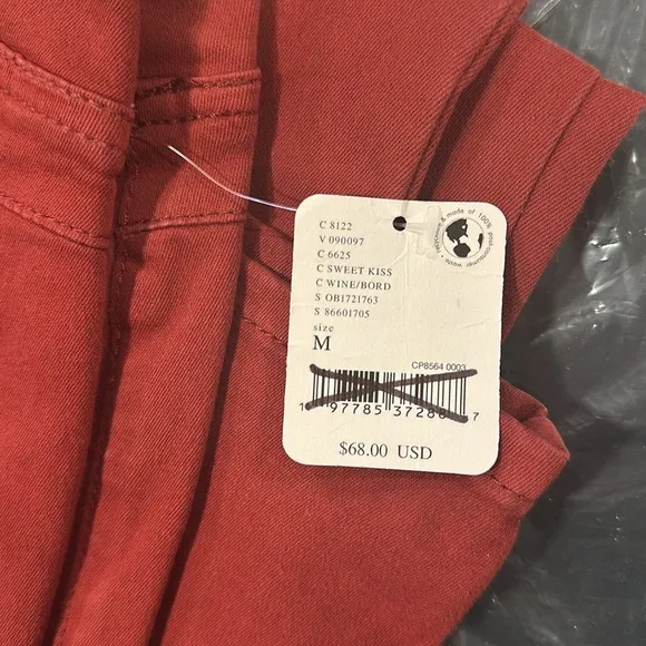 💗FREE PEOPLE We The Free In My Feelings Mid Rise Crop Boot Jeans Red Medium