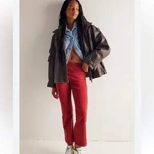 💗FREE PEOPLE We The Free In My Feelings Mid Rise Crop Boot Jeans Red Medium