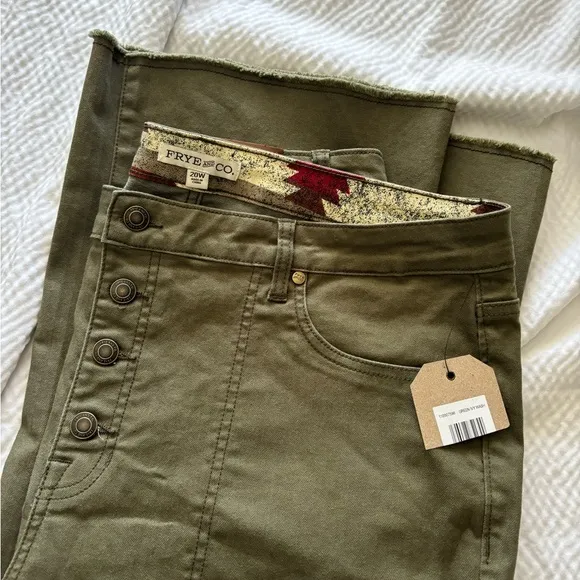 Frye &amp; Co Olive Green Cropped Kick Flare Jeans