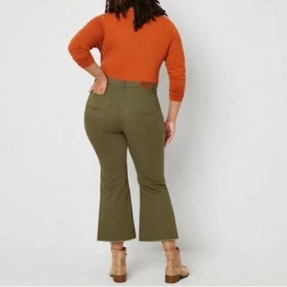 Frye &amp; Co Olive Green Cropped Kick Flare Jeans