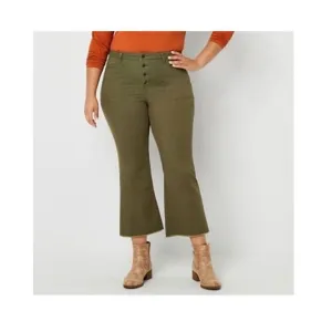 Frye &amp; Co Olive Green Cropped Kick Flare Jeans