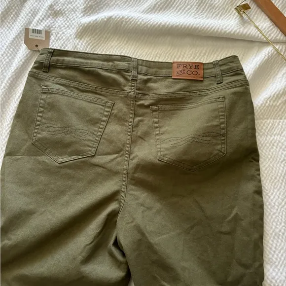 Frye &amp; Co Olive Green Cropped Kick Flare Jeans