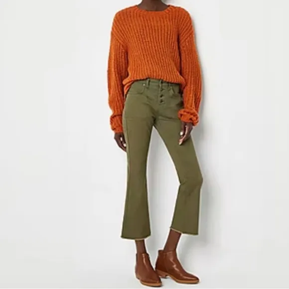 Frye &amp; Co Olive Green Cropped Kick Flare Jeans