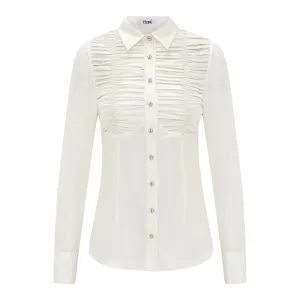 Gathered Long-Sleeve Silk Blouse