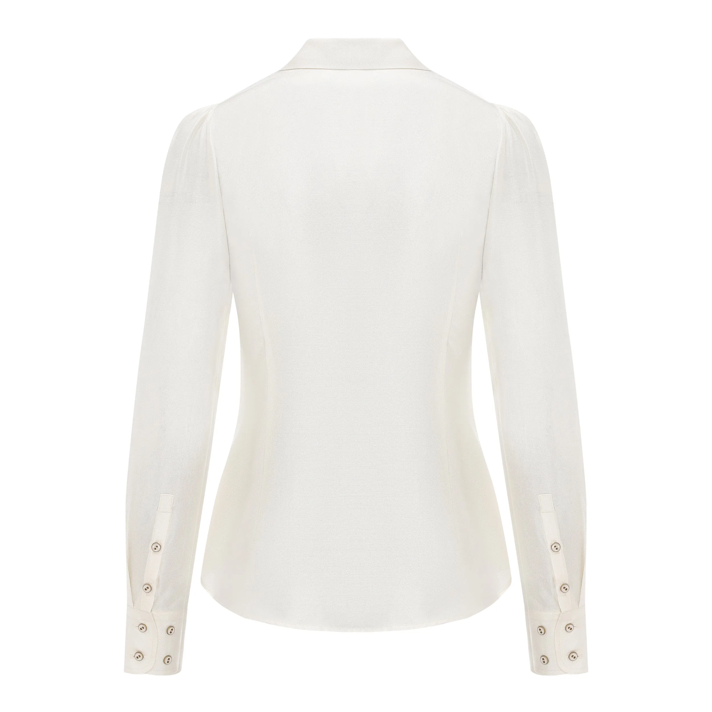 Gathered Long-Sleeve Silk Blouse