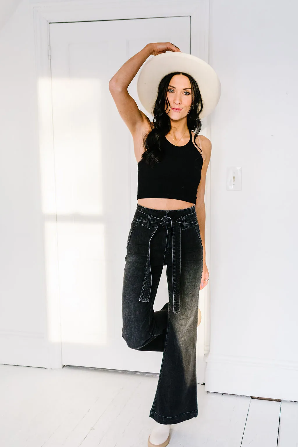Giana Tie-Waist Flares in Black