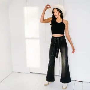 Giana Tie-Waist Flares in Black