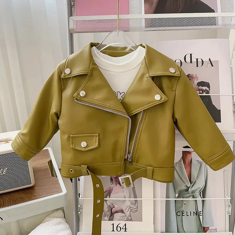 Girls Leather Jackets For 2-8 Years Children Classics Fly Coats Kids Clothing Baby Girls Fashion Pu Outerwear