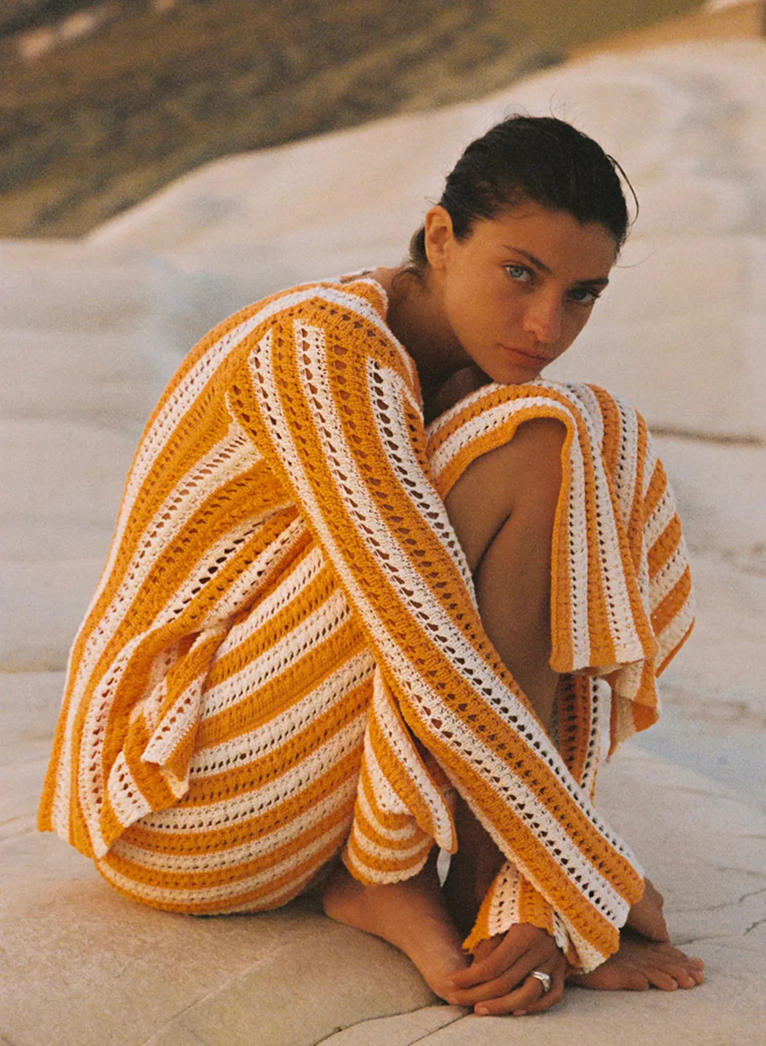 Golden Stripe Cotton Knit Skirt