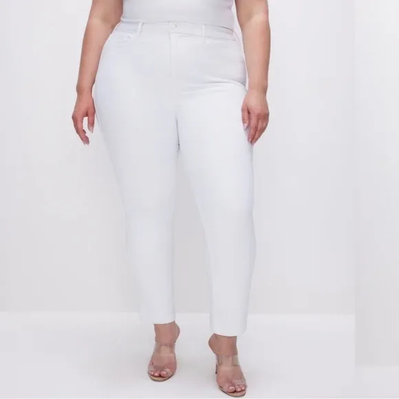 Good American Good Legs Straight White Jeans Raw Hem Ankle size 18 Plus