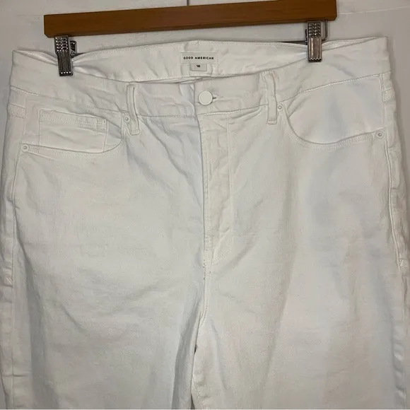 Good American Good Legs Straight White Jeans Raw Hem Ankle size 18 Plus