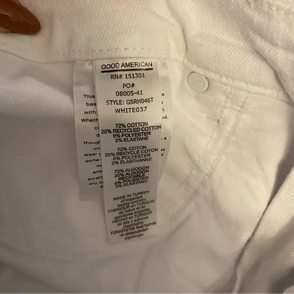 Good American Good Legs Straight White Jeans Raw Hem Ankle size 18 Plus
