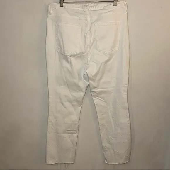 Good American Good Legs Straight White Jeans Raw Hem Ankle size 18 Plus