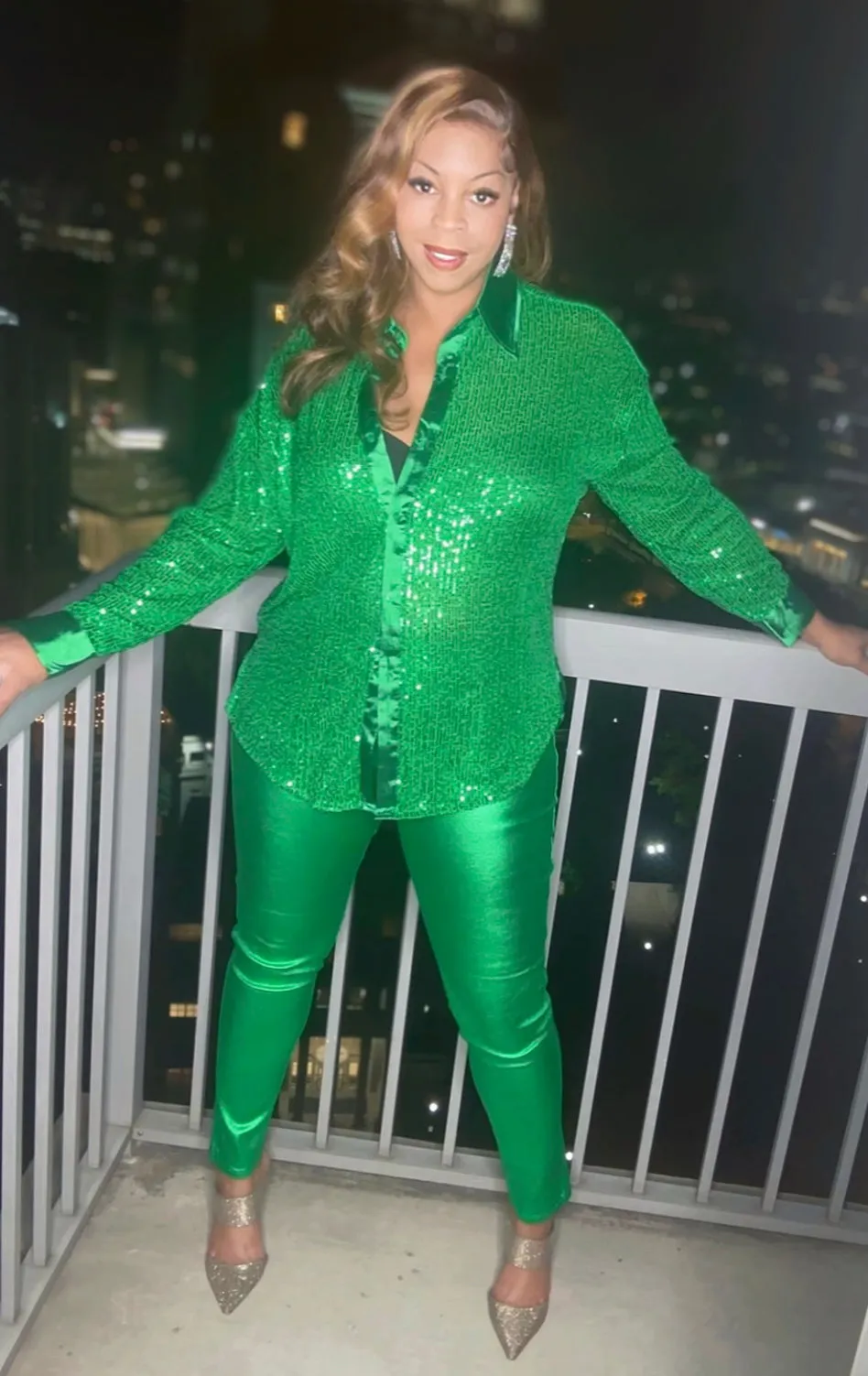 Green Metallic Stretch Skinny Jeans!
