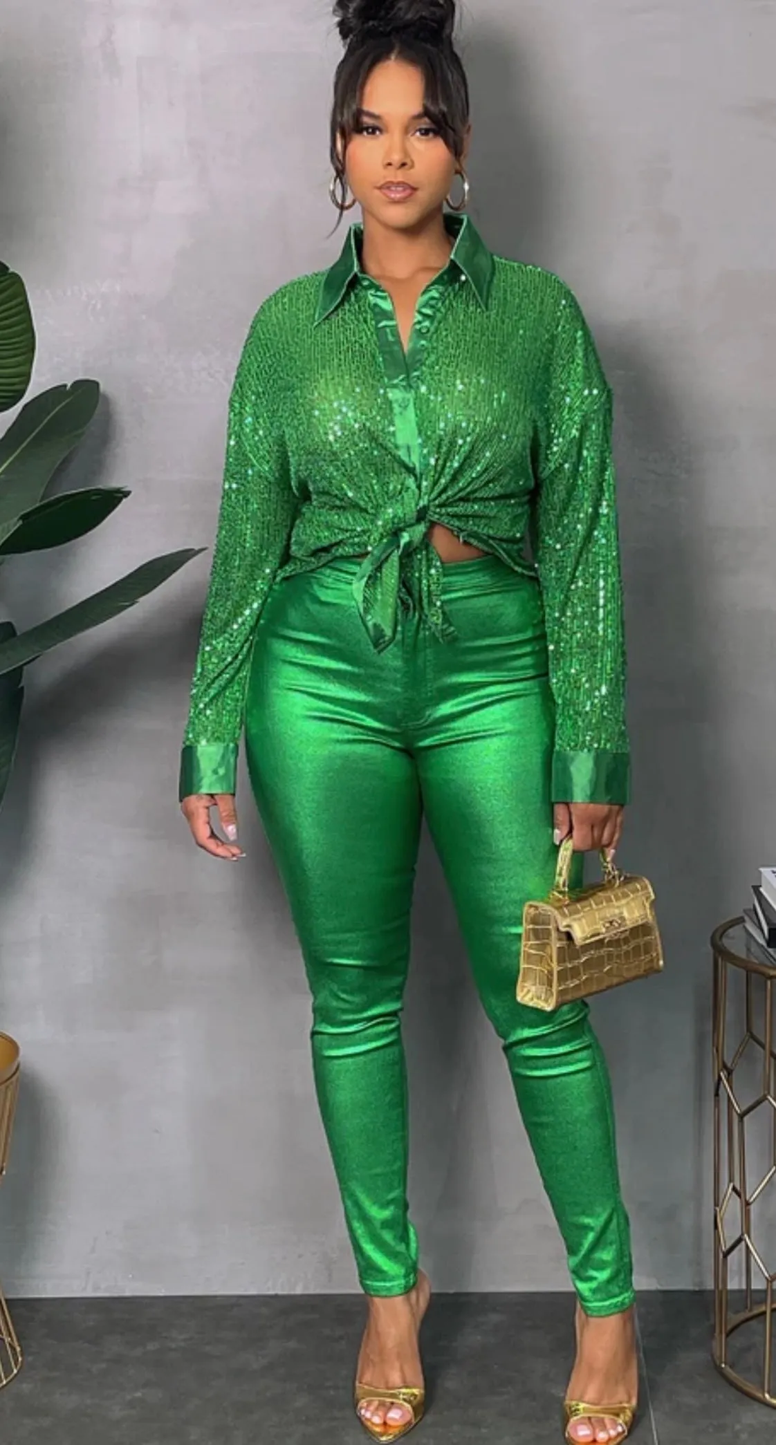 Green Metallic Stretch Skinny Jeans!