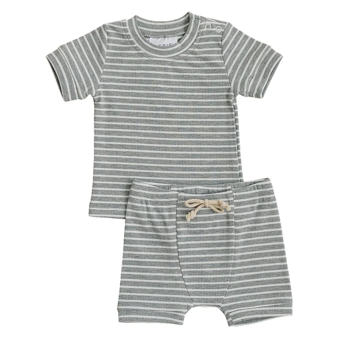 Grey Stripe Ribbed Cozy Short Set