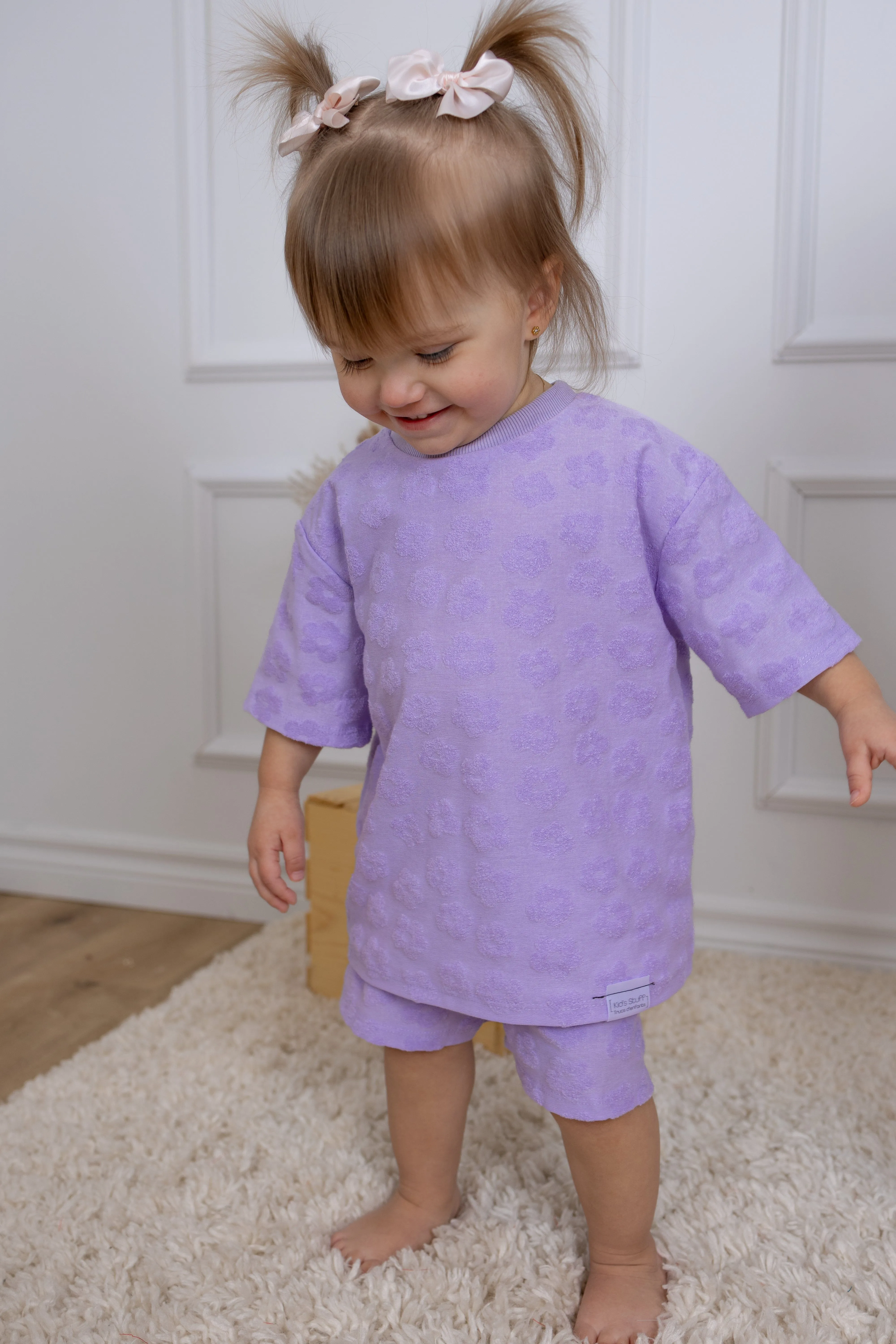 Grow With Me Wide Shorts | Lavender Macaron Flowers