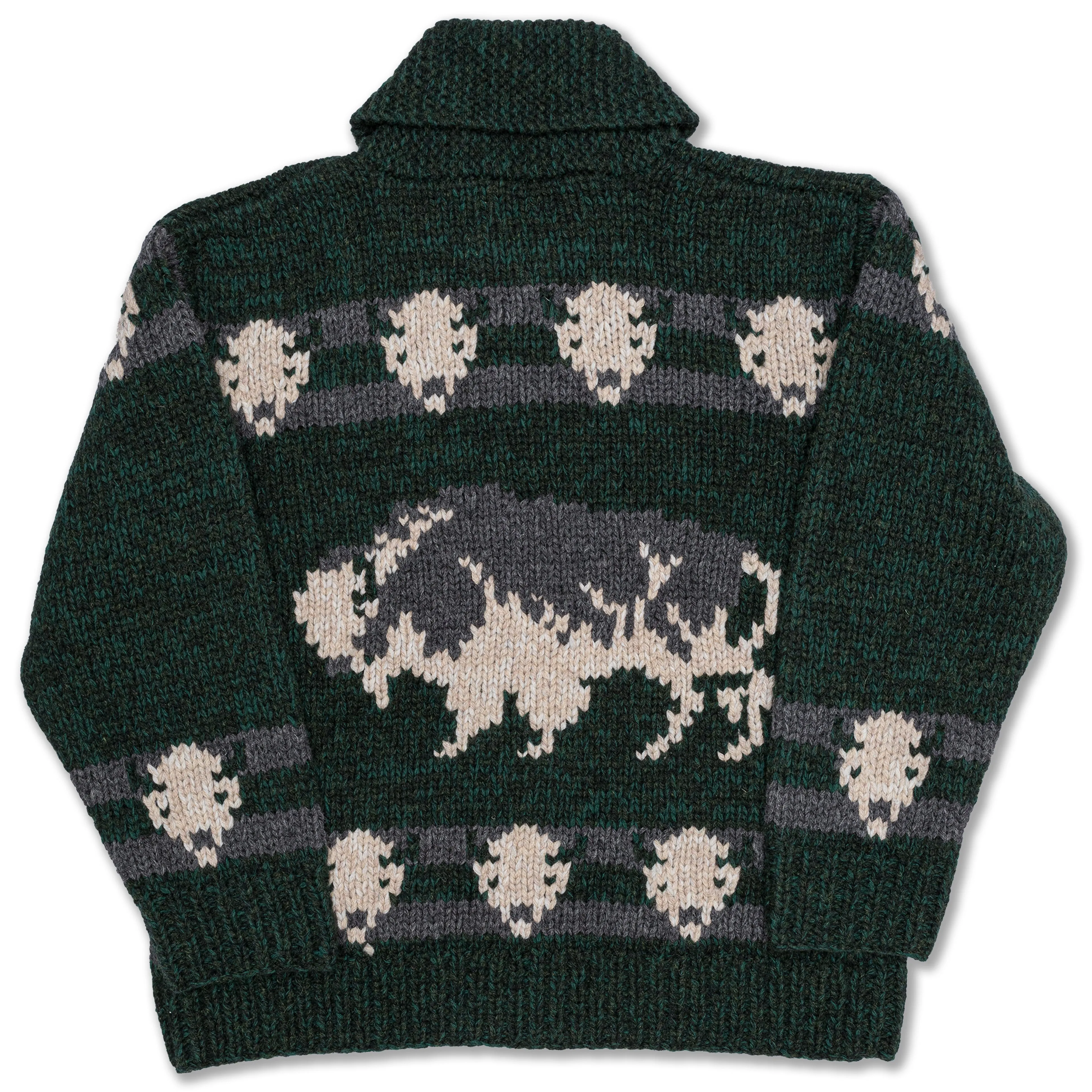 Handknitted Cowichan Cardigan in Forest Green Wool (JP83814)