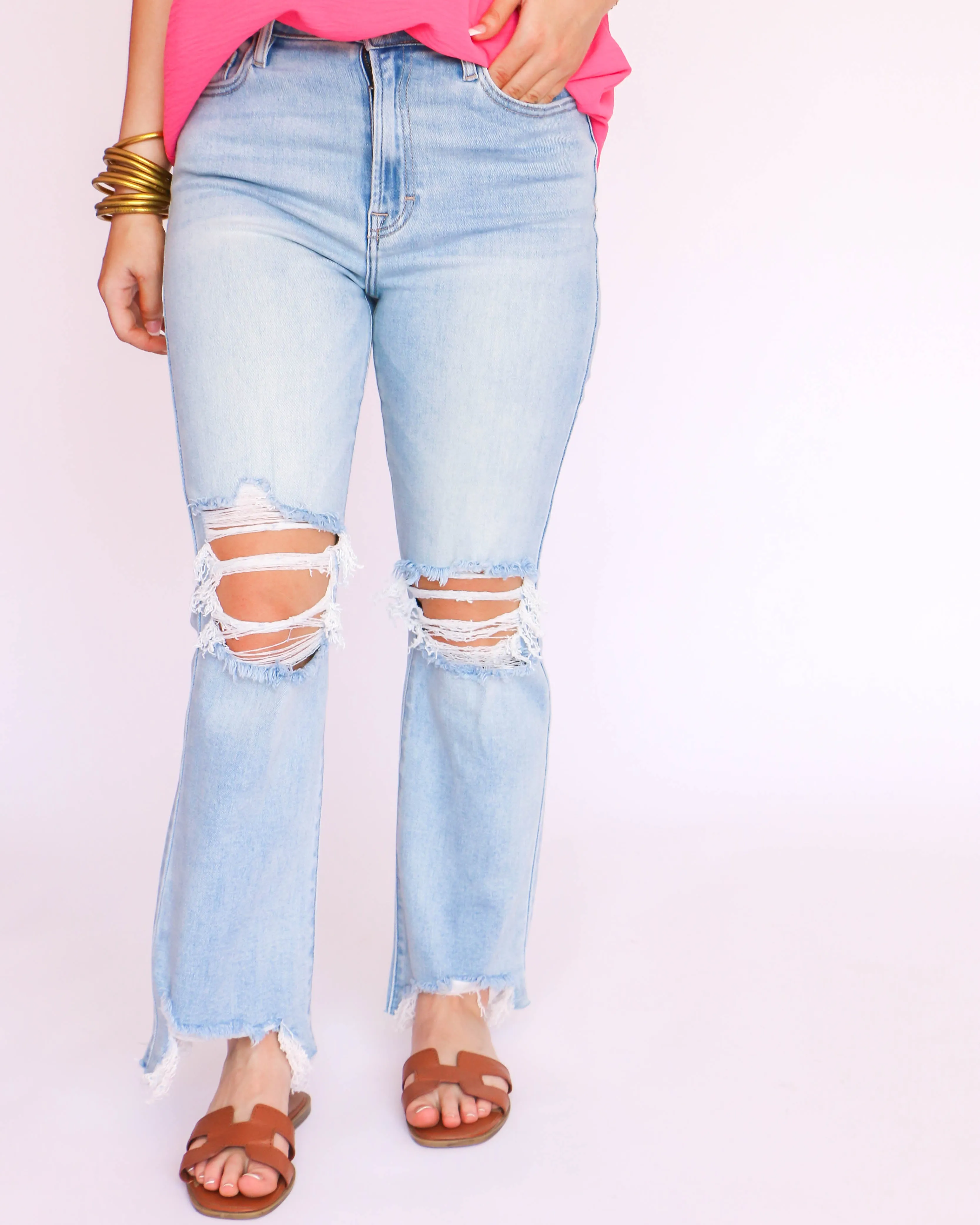 Happi High Waist Basic Cropped Flare in Medium Blue