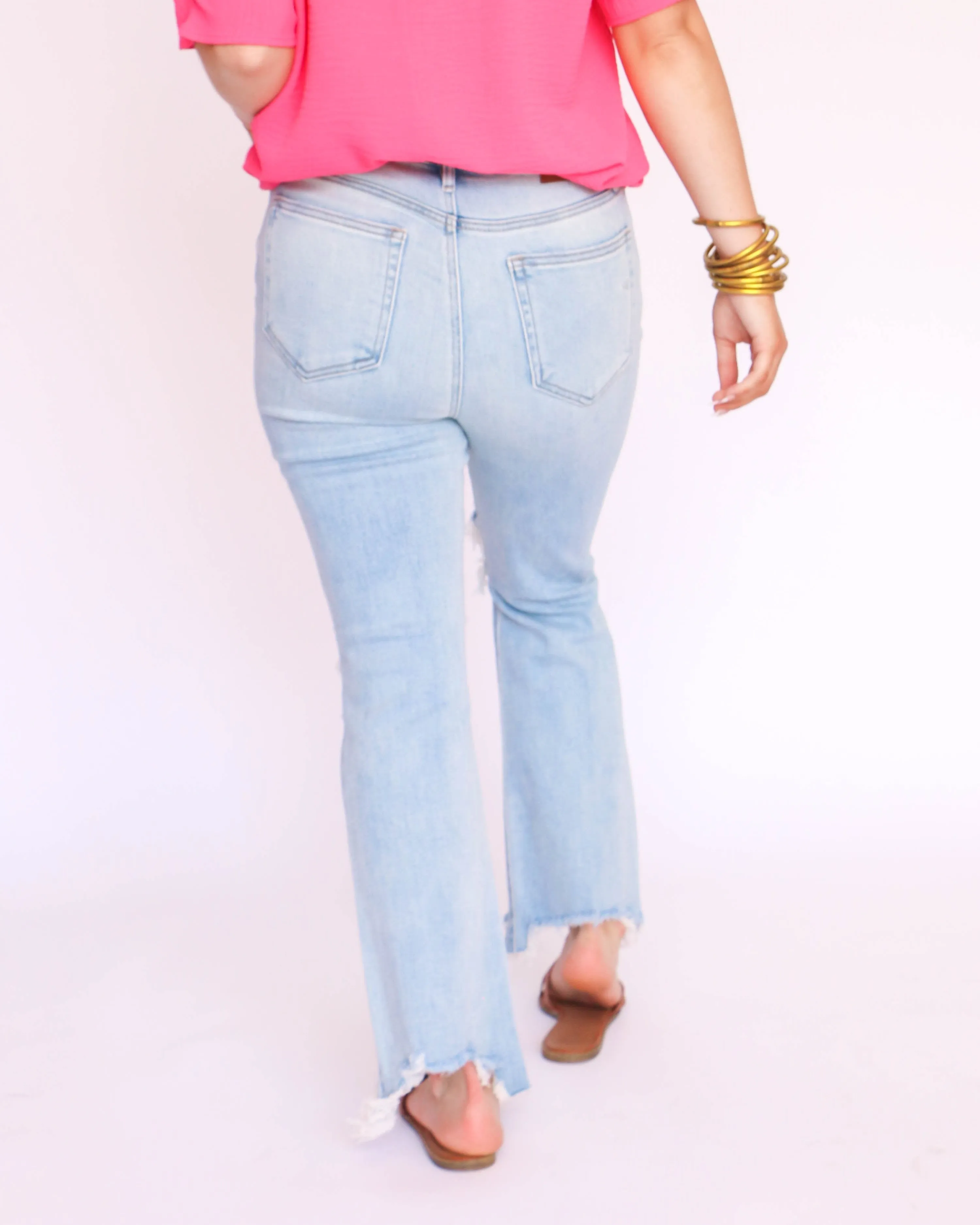 Happi High Waist Basic Cropped Flare in Medium Blue