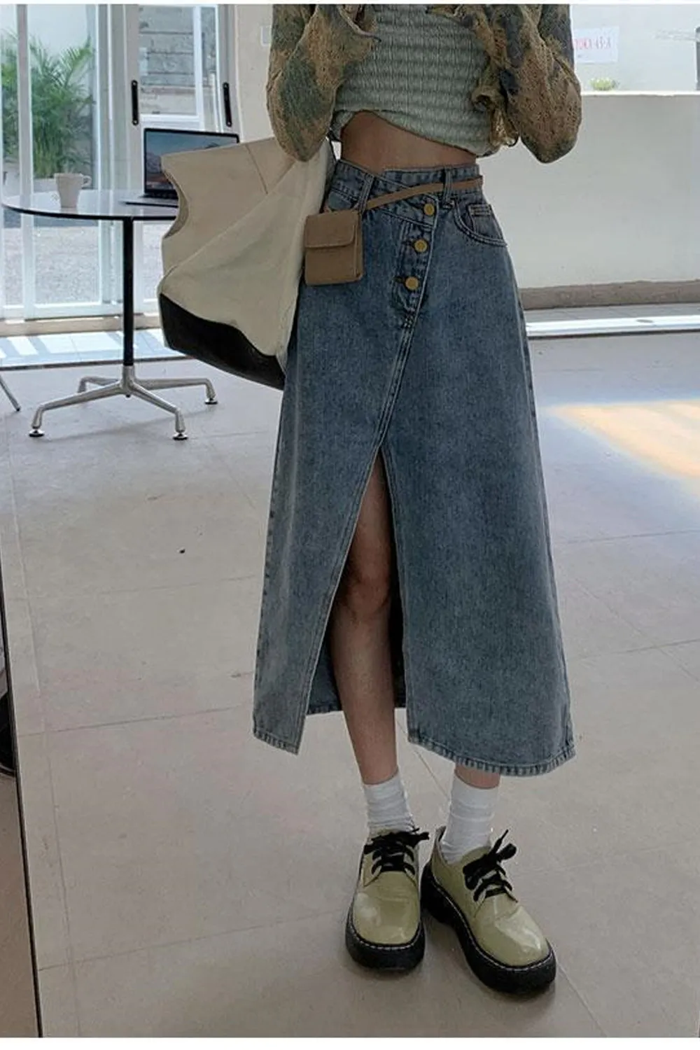 High Waist Irregular Split Denim Skirts