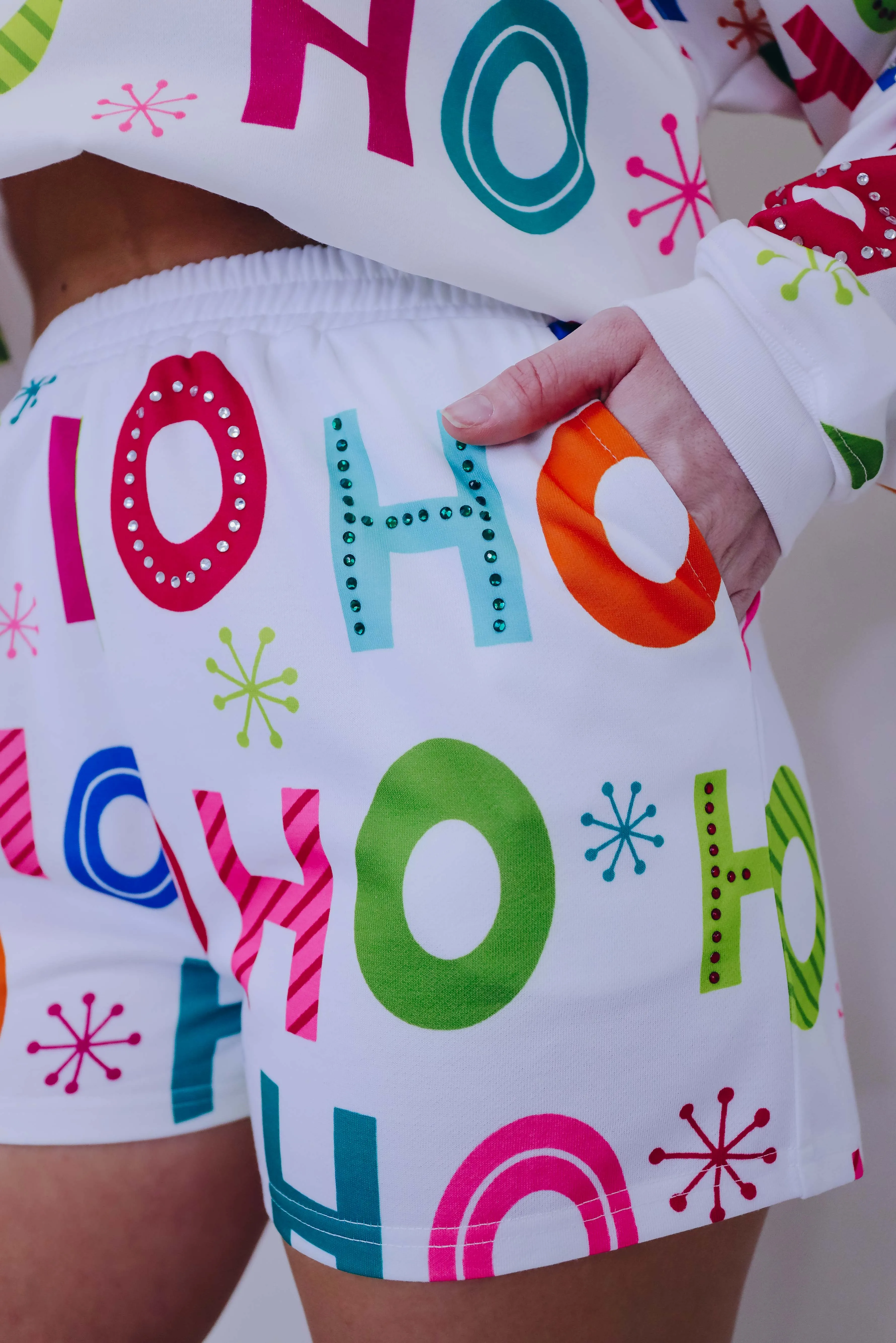 HO HO HO Rhinestone Embellished Shorts
