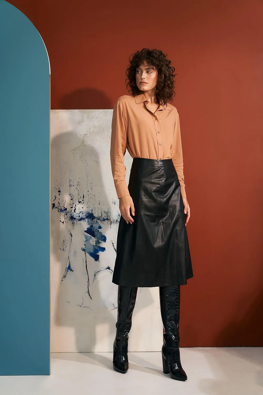Imitation Leather Asymmetric Skirt