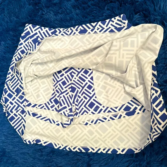 J. McLaughlin Pleated Tennis Skirt / Skort 2 Pockets Blue Geometric Print [XS]