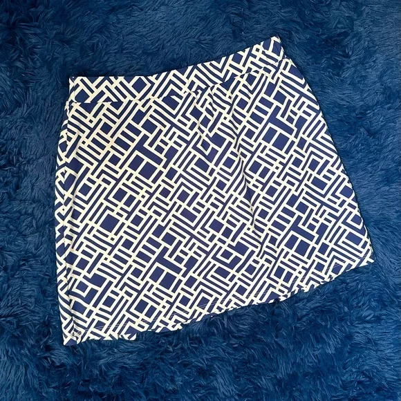 J. McLaughlin Pleated Tennis Skirt / Skort 2 Pockets Blue Geometric Print [XS]