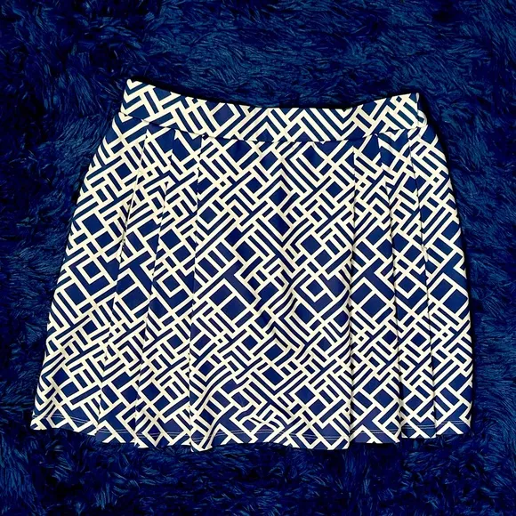 J. McLaughlin Pleated Tennis Skirt / Skort 2 Pockets Blue Geometric Print [XS]