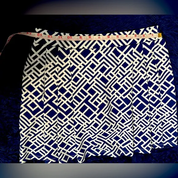 J. McLaughlin Pleated Tennis Skirt / Skort 2 Pockets Blue Geometric Print [XS]