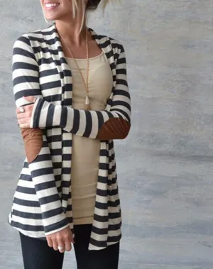 Jacket Plus Size Women Knitted Sweaters Striped Coat Cardigan Slim Open Stitch Long Sleeve
