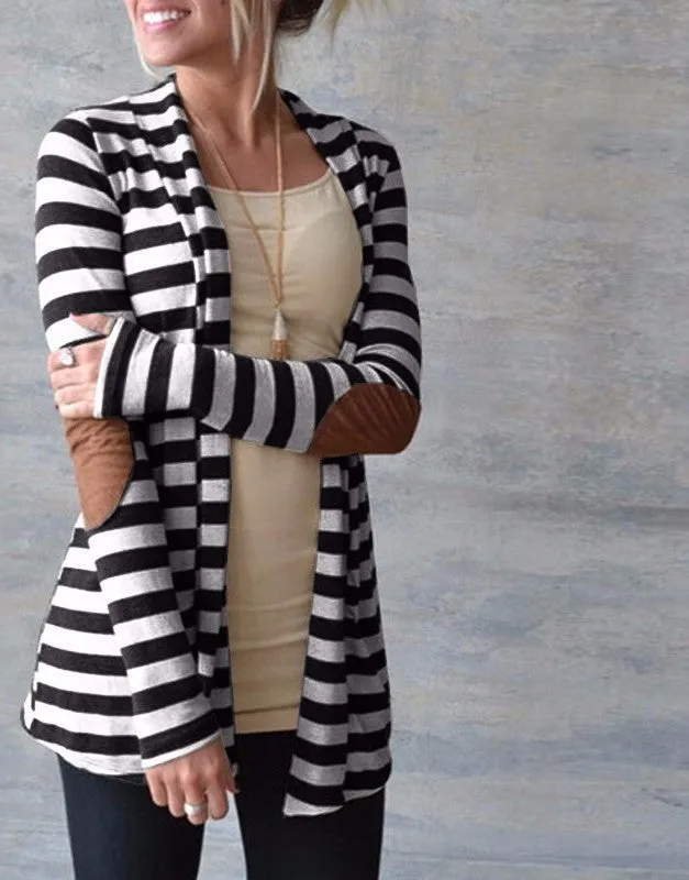 Jacket Plus Size Women Knitted Sweaters Striped Coat Cardigan Slim Open Stitch Long Sleeve