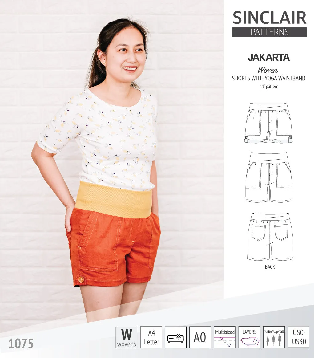 Jakarta shorts for woven fabrics with yoga waistband and pockets (PDF)