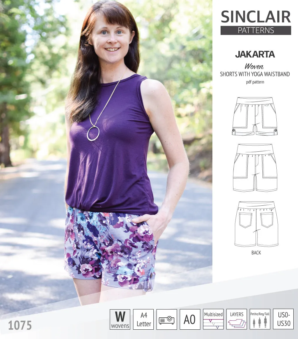 Jakarta shorts for woven fabrics with yoga waistband and pockets (PDF)