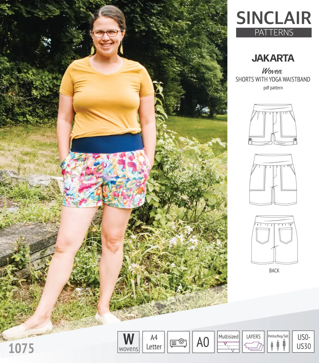 Jakarta shorts for woven fabrics with yoga waistband and pockets (PDF)