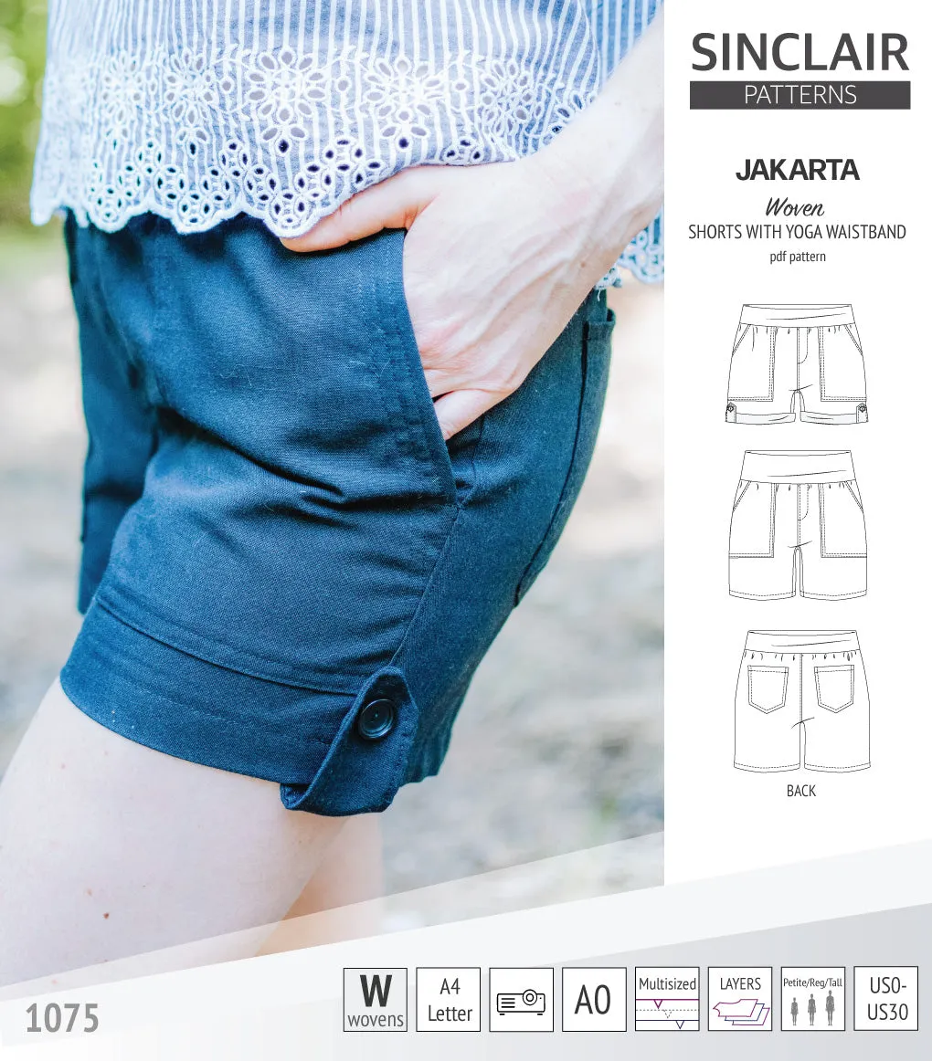 Jakarta shorts for woven fabrics with yoga waistband and pockets (PDF)