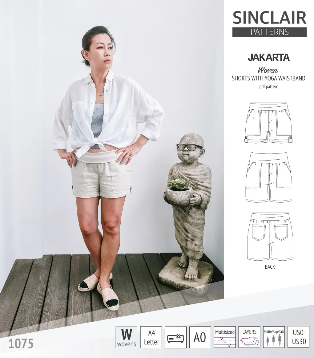 Jakarta shorts for woven fabrics with yoga waistband and pockets (PDF)