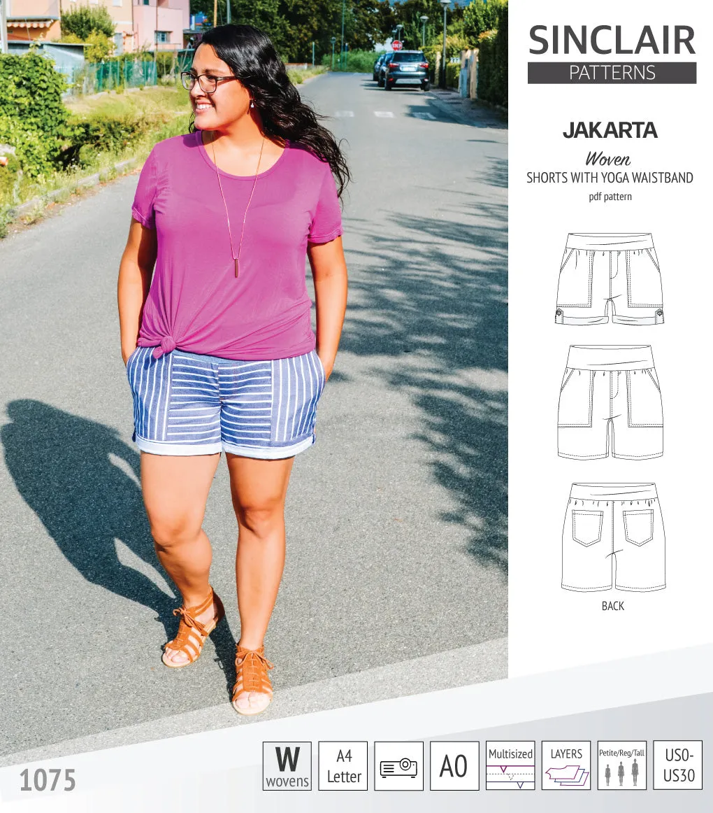 Jakarta shorts for woven fabrics with yoga waistband and pockets (PDF)