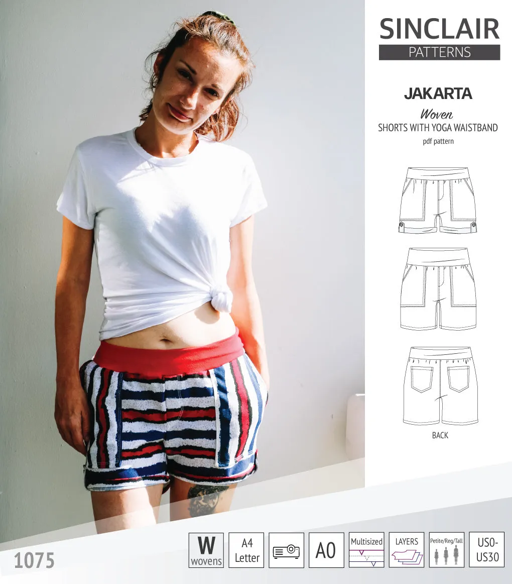Jakarta shorts for woven fabrics with yoga waistband and pockets (PDF)