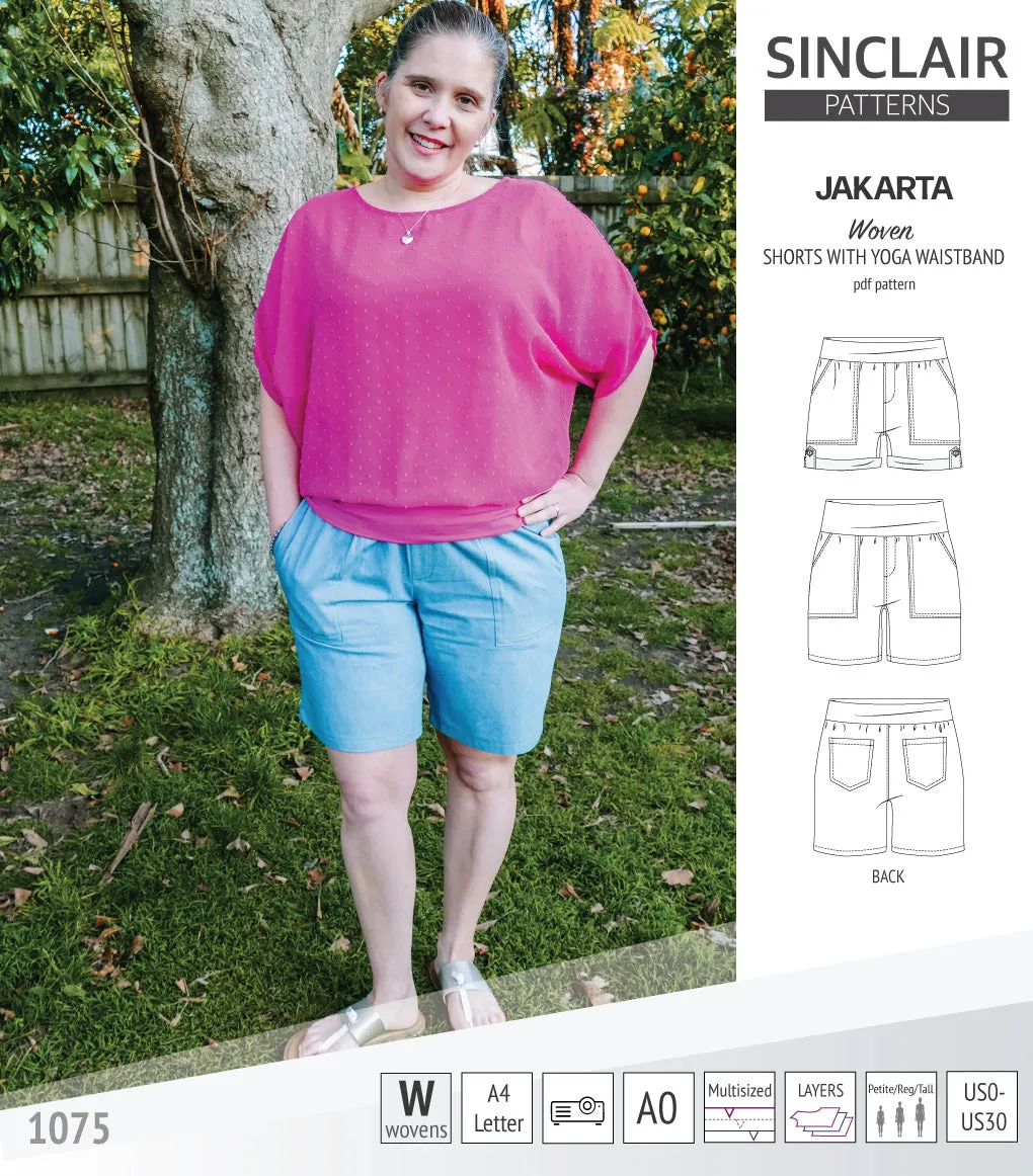 Jakarta shorts for woven fabrics with yoga waistband and pockets (PDF)