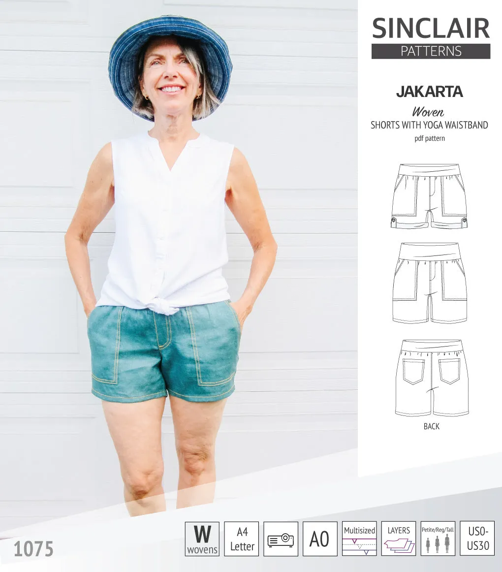 Jakarta shorts for woven fabrics with yoga waistband and pockets (PDF)