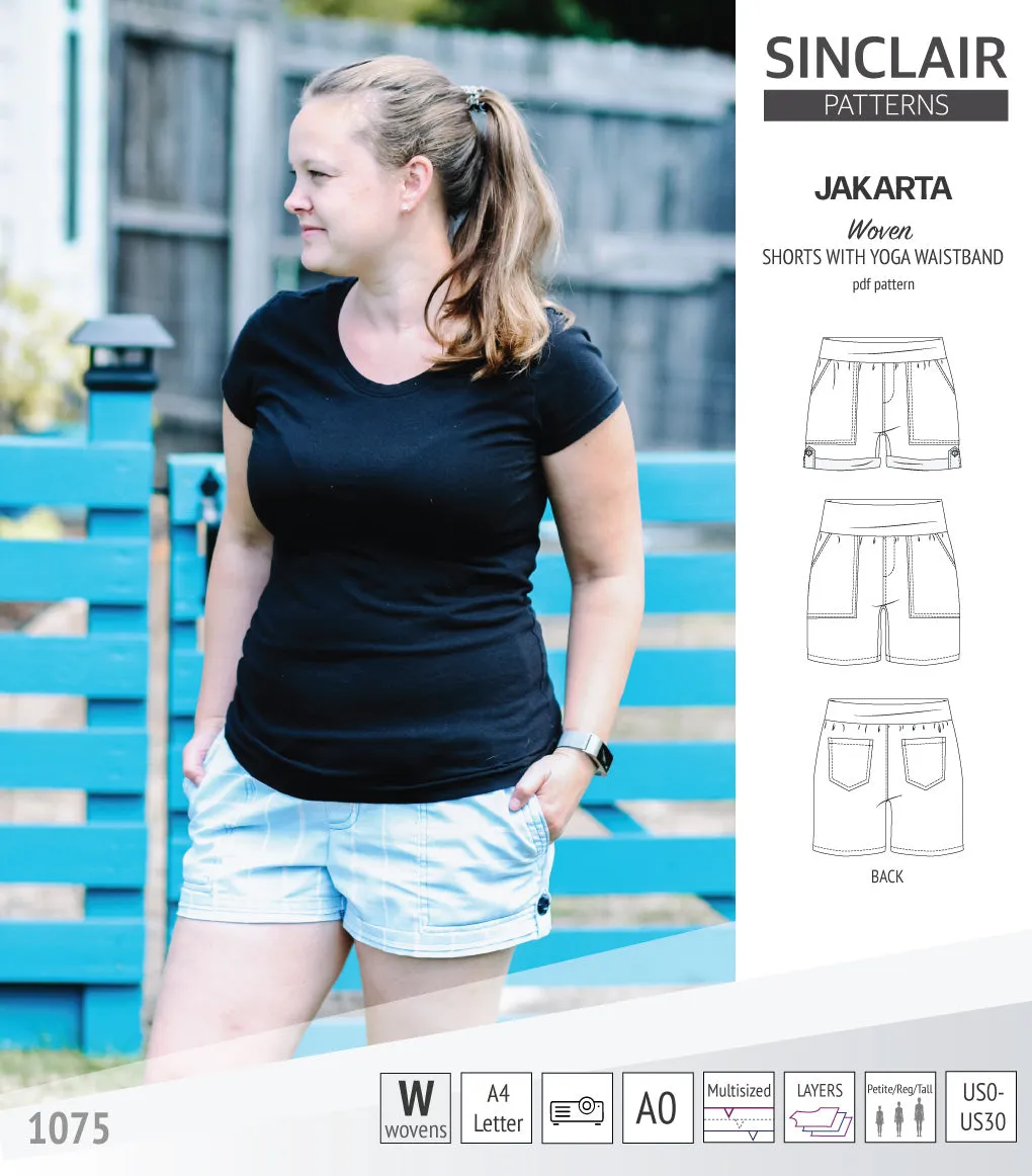 Jakarta shorts for woven fabrics with yoga waistband and pockets (PDF)