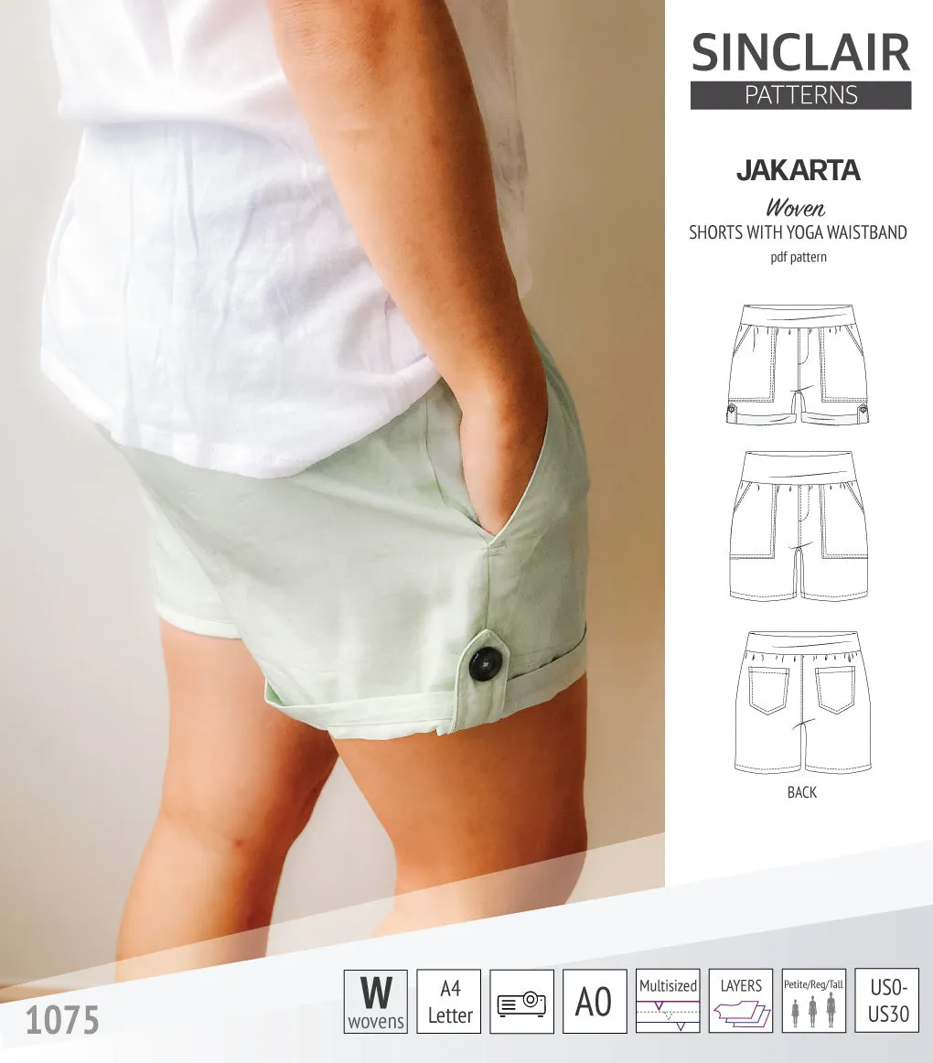 Jakarta shorts for woven fabrics with yoga waistband and pockets (PDF)