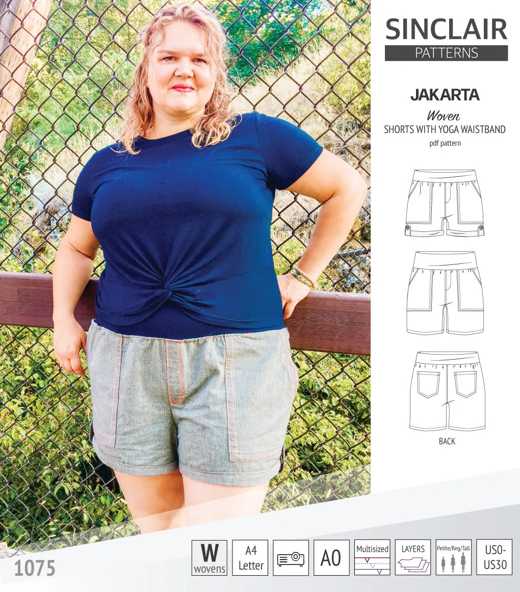 Jakarta shorts for woven fabrics with yoga waistband and pockets (PDF)