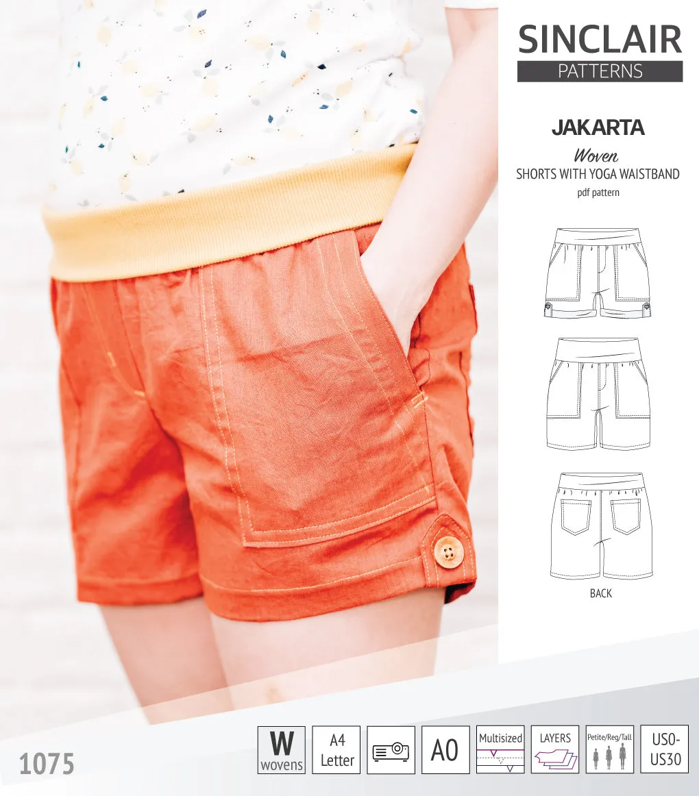 Jakarta shorts for woven fabrics with yoga waistband and pockets (PDF)