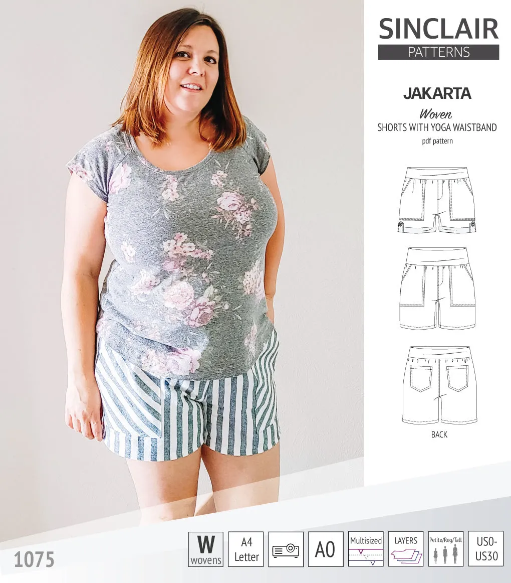 Jakarta shorts for woven fabrics with yoga waistband and pockets (PDF)