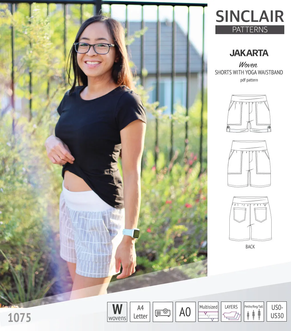 Jakarta shorts for woven fabrics with yoga waistband and pockets (PDF)